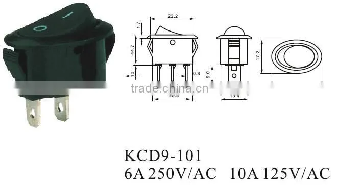 CNGAD 2pins ON-OFF electrical Rocker Switch 250V (mini rocker switch,6A boat switch)(KCD9-101)