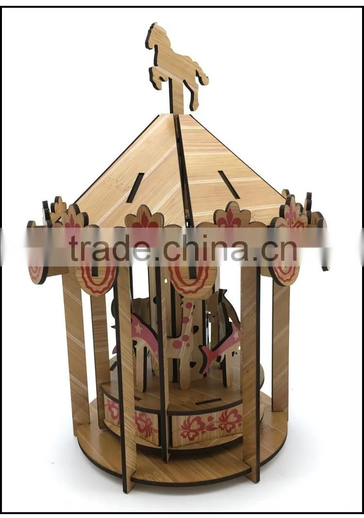 Moving Carousel Laser cut wooden puzzle 3d