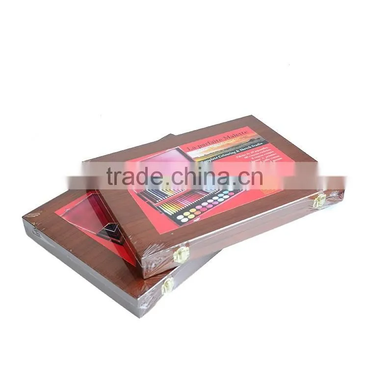 wooden box coloring set with 3 layers of 91pcs