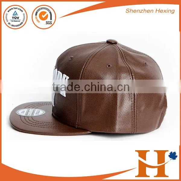 PU leather promotional baseball cap adjustable strap 6 panel flat brim hat and cap with patch label promotion