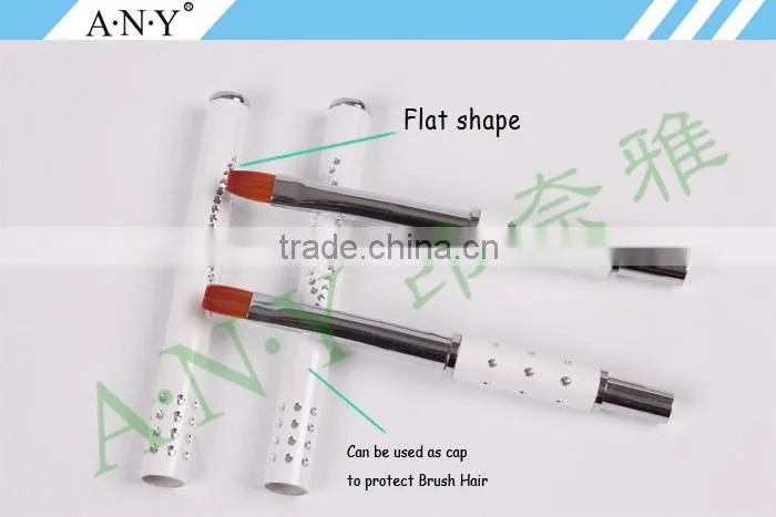 ANY 2016 New Design Acrylic Handle With Diamond Inside Oval Imported Nylon Hair Nail Art Gel Brush Pure Color Hot Sale
