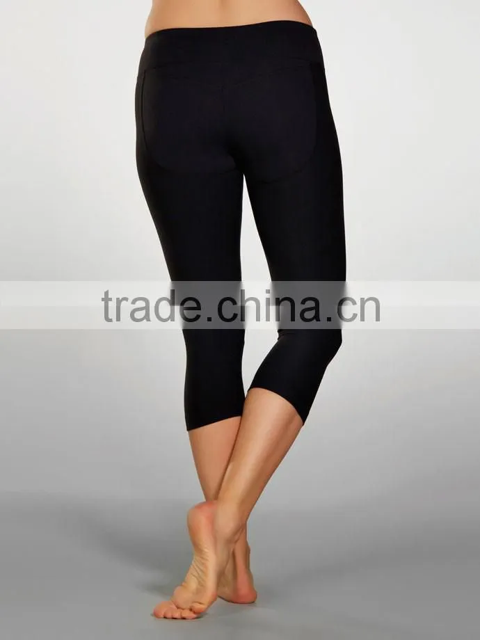 Durable and breathable women's yoga capri pant, made of high quality fabric nylon 87% spandex 13%