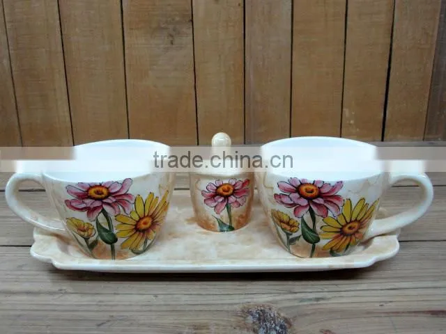 Wholesale handpaint daisy ceramic hang side flower planter set