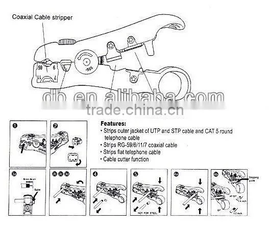 Rotary coaxial cable wire stripper RG6/7/11/59 stripping cutter tool