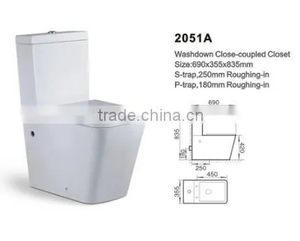 ceramic Sanitary Ware with water mark two piece squre Toilet Bowl