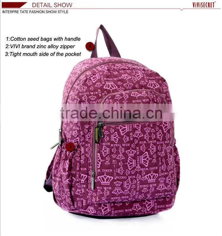 Comfortable design nylon pink quilted school backpack for college student