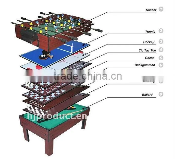Factory promotion Hot selling 9 in 1 Multi games table. Billiard table, chess, tic tac toe, shuffleboard, push hockey table, etc