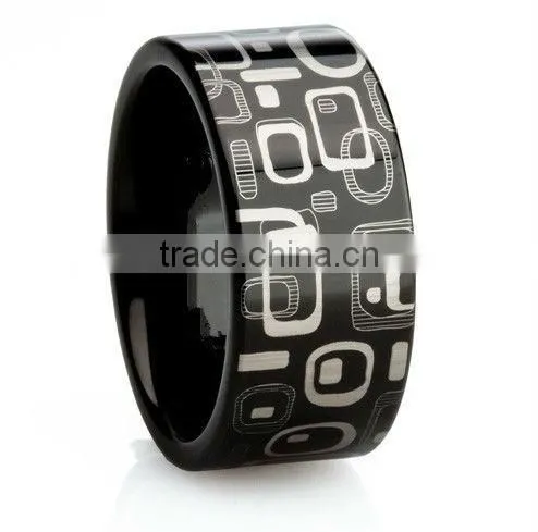 men's laser tungsten ring, Black IP tungsten carbide ring, Tungsten ring for men,Charm accessory