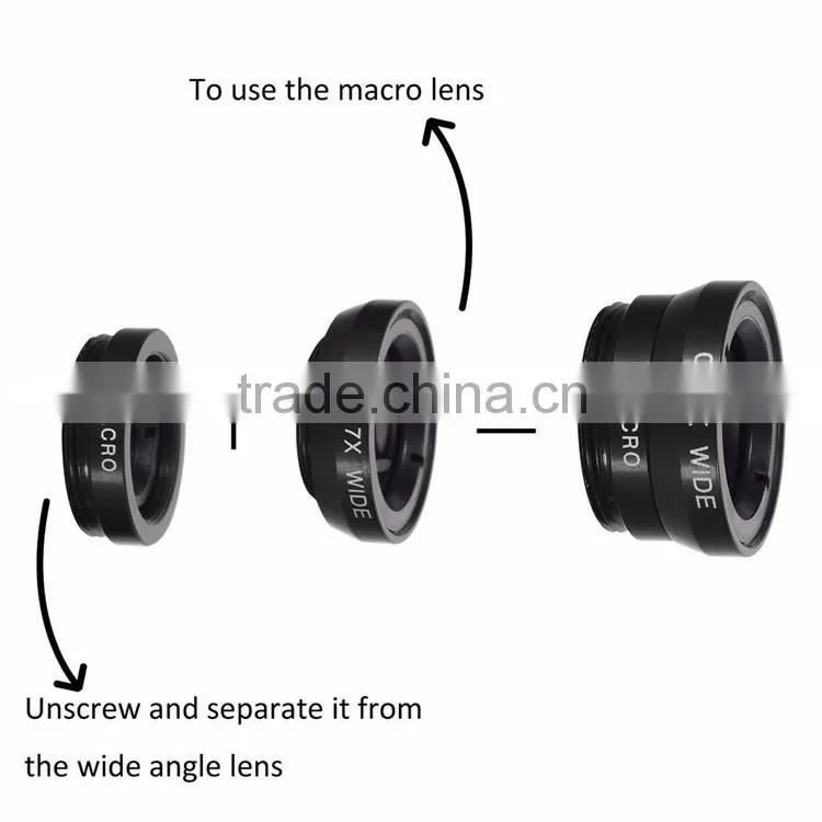 Universal Clip Detachable 3 in 1 Fish Eye Lens Wide Angle Macro Optical Lens Cell Phone Camera Lens