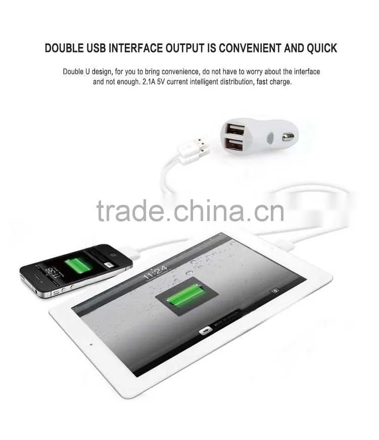 Fast charging mini dual USB car charger for mobile phone
