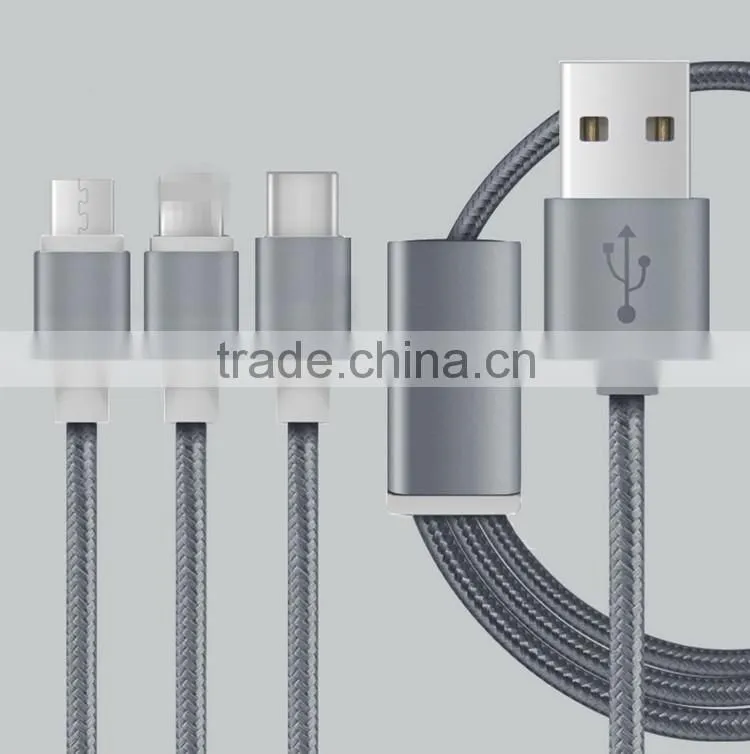 fashionable 3 in 1 cable USB cable with braid charging cable