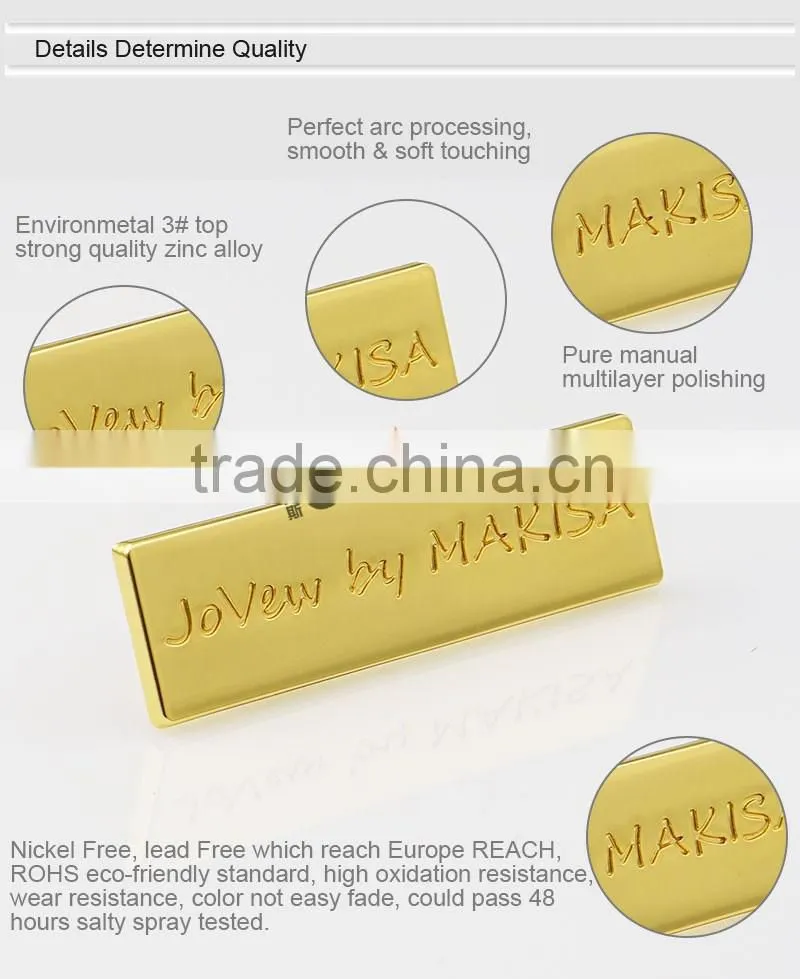 Rectangle Engraved Logo Gold Custom Metal Bag Label