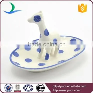Handmade custom sika deer embossed wedding ceramic ring dish