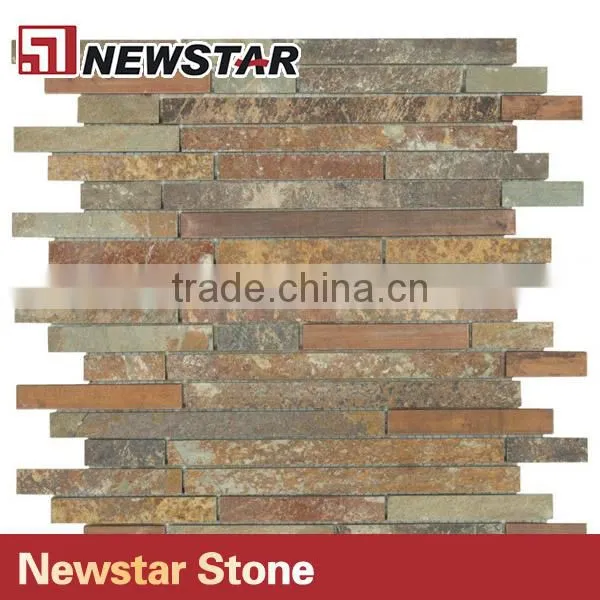 Newstar Factory Price Natural Stacked Stone Bachsplash Single Slate Mosaic