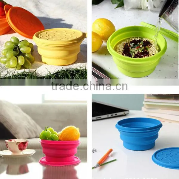 FDA/ LFGB food grade microwave safe silicone folding bowl with lid
