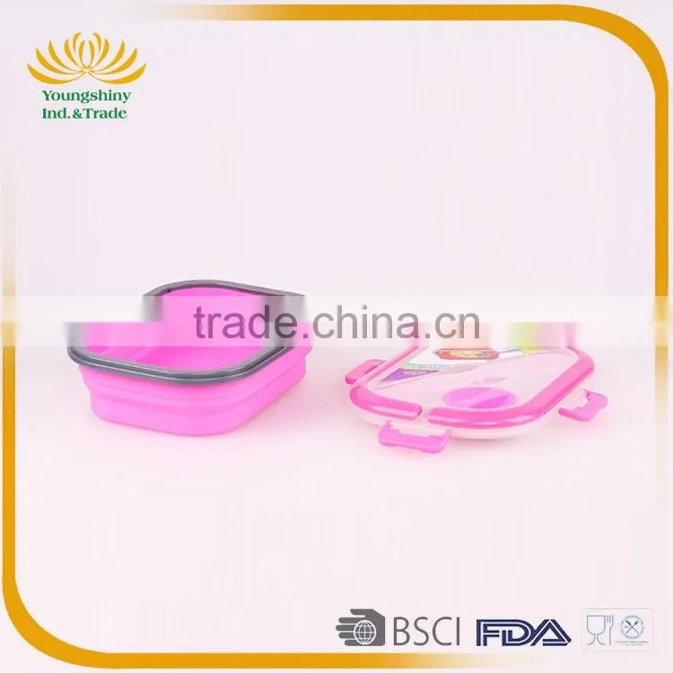 Portative silicone collapsible lunch box with lock