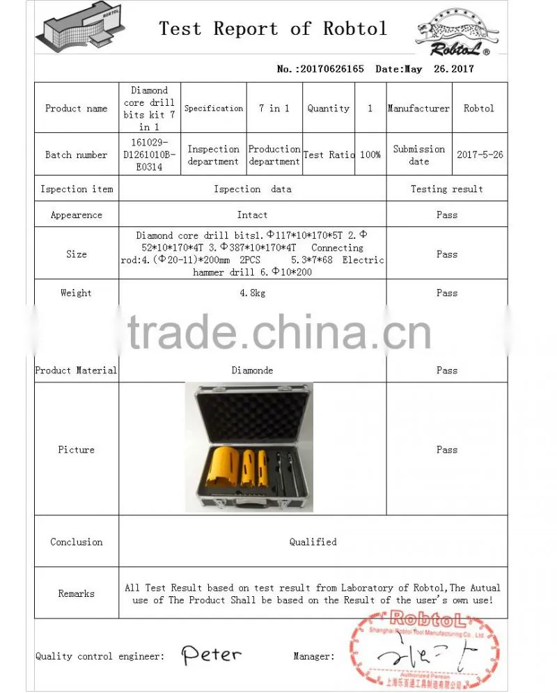 7 in 1 Kit Cured Reinforced Concrete Diamond Core Drill Bits Asphalt Masonry Cement Brick Block Wet Boring Segmented