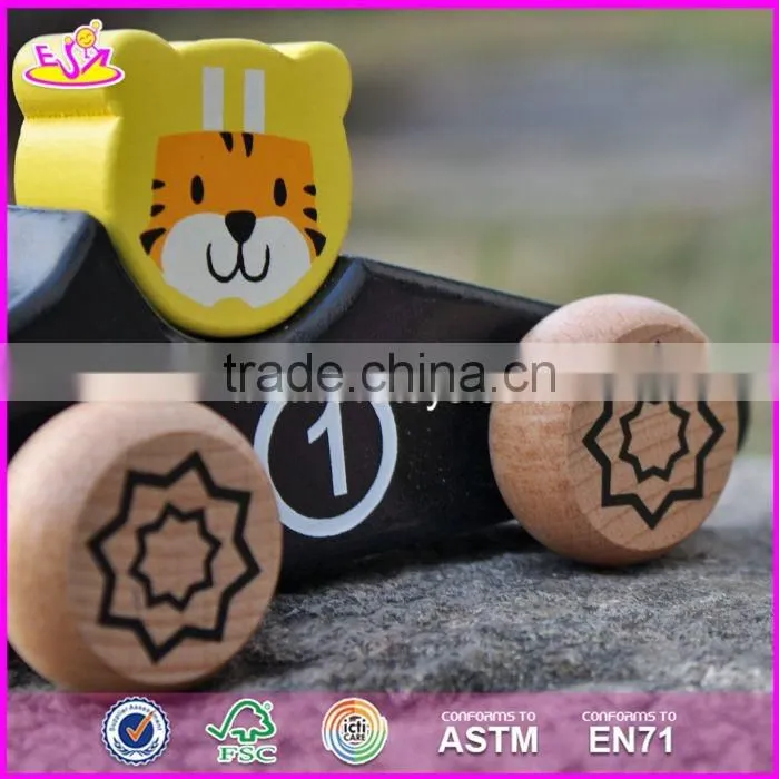 2017 New design funny animals wooden toy trucks for toddlers W04A335
