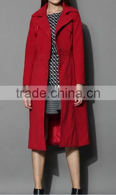 Multi-way wear Coat and Skirt Set in Red,women removable dress Coat,women knee length fitted long Coat