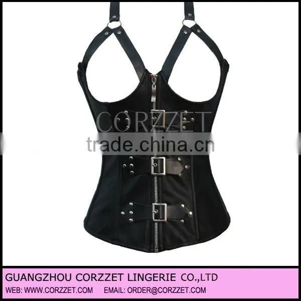 Sexy Lingerie PVC Lingerie Lace Up Basque Corset with Separate mini Skirt