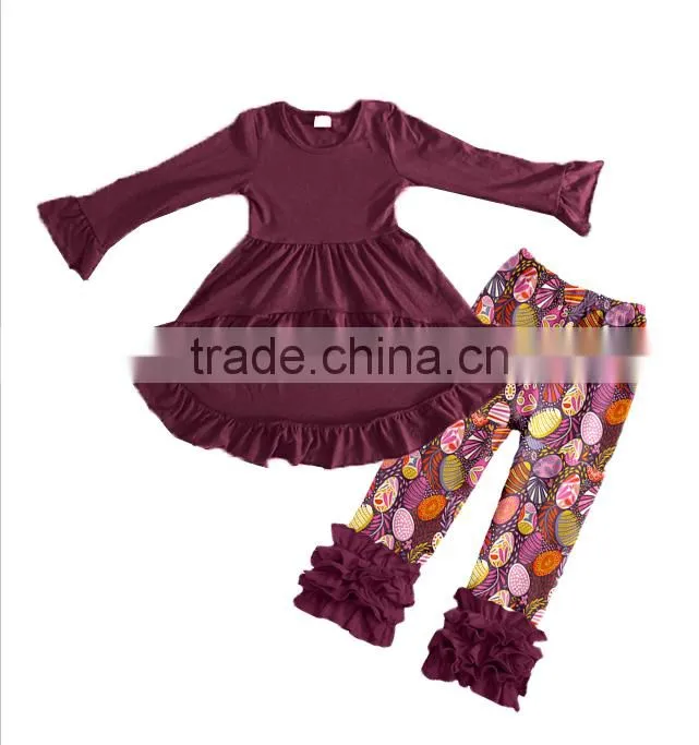 2017 new design baby girl spring/autunm outfits wine red dress with pants baby suit