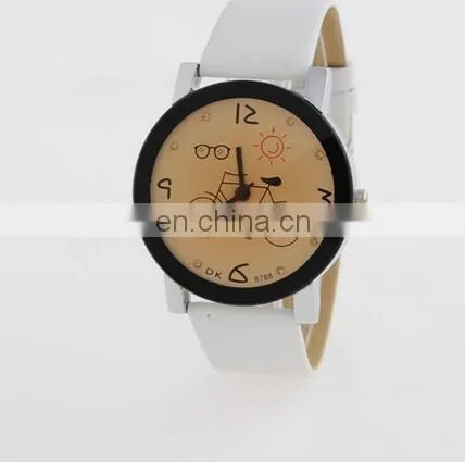 2017 New Women Wristwatch Fashion Casual Watches Cute Cartoon Bike Genuine Leather Watches Women Quartz Watch