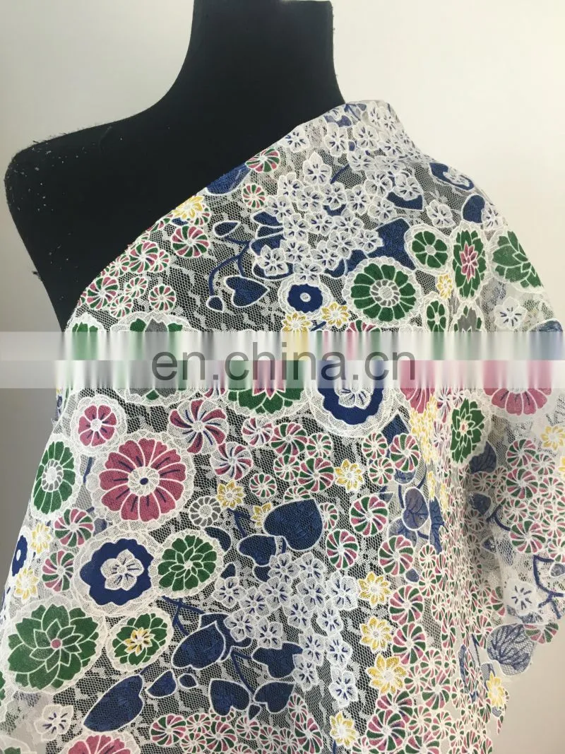 Colored Embroidered polyester Fabric Lace