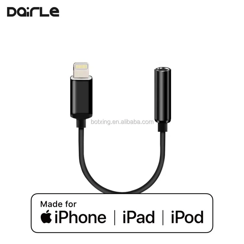 Lighting to 3.5mm headphone jack adapter MFi white tpe headphone cable For iphone to aux