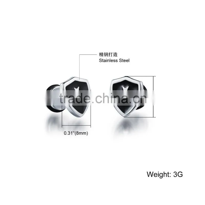Men's titanium steel stud earrings golden shield cross mini earrings punk style design