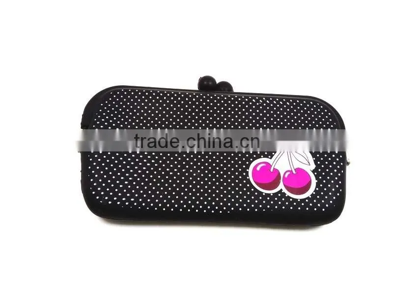Fashionable Polka Dots Long Purse Silicone Black Clip Cherry Wallet