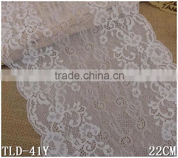 China Factory Fashion New Design Wide 8.67" Eslatic White Soft Spandex Nylon Warp Knitted lace wedding dresses