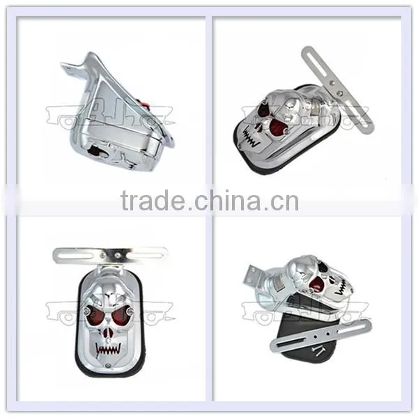 BJ-3118B-B High quality Chrome aluminum skull license plate for motorcycles harley