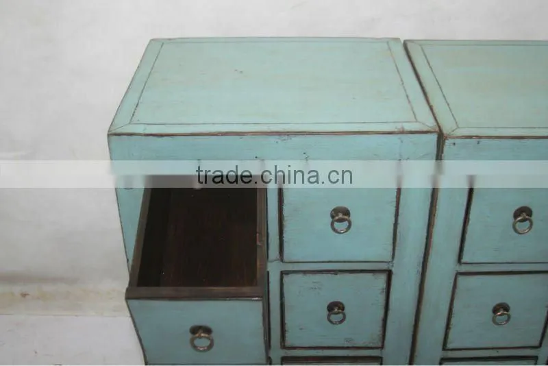 Antique Chinese Blue Drawer Cabinet Medicine Console