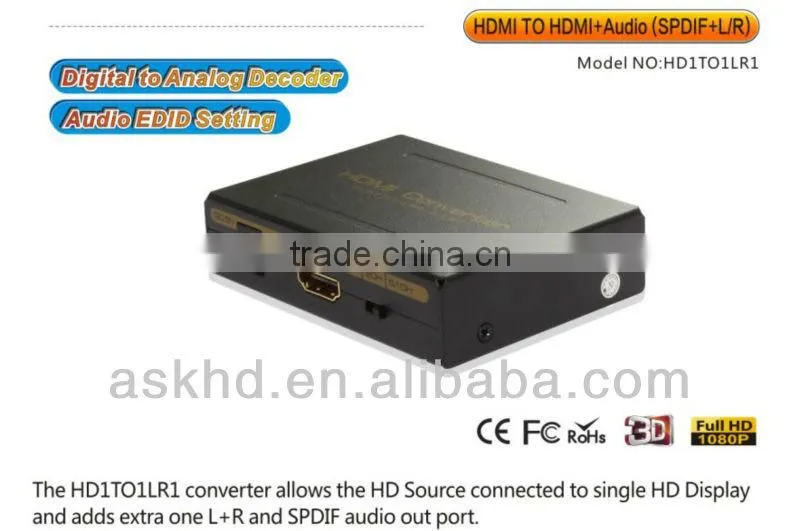 hdmi audio extractor HDMI to HDMI +Audio ( SPDIF+ L/R) Audio Extractor (3D&1080P)