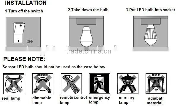Led Bulb 360 Degree, AC220V/110V 5W 6W white and warm white led sensor bulb light, Motion Sensor Led Bulb