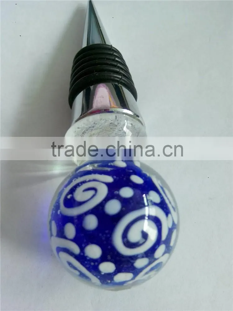 Popular blue glass ball design Bottle Wine Stopper