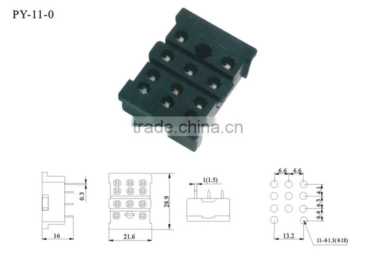 PY-11-0 Miniature Black Color 300V 7A 11 Pins Timer Industrial Relay Socket with CE