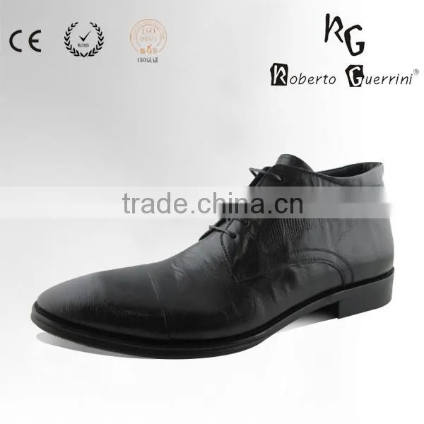 Calf Leather Black Leather Boots MOQ 60 Pairs Men Shoes