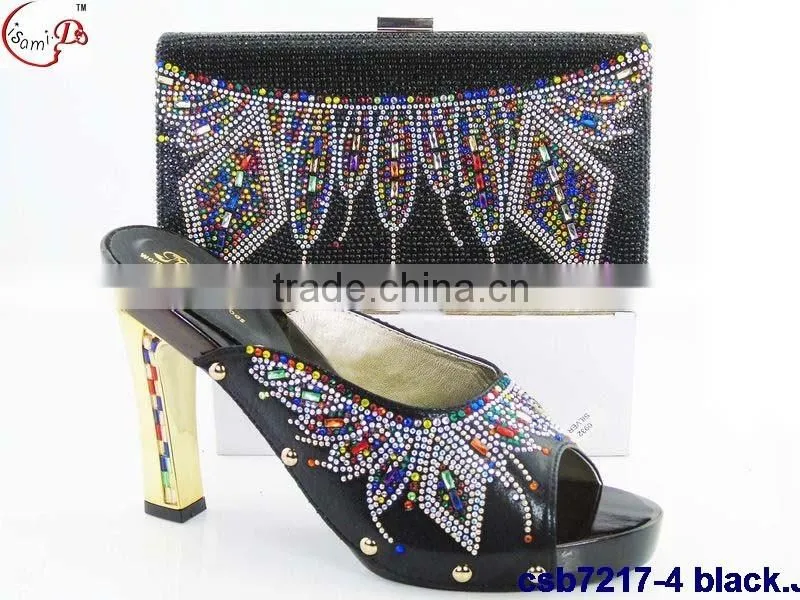 CSB7217 Top fashion latest fashion woman italy style high heel shoes and glitter bags