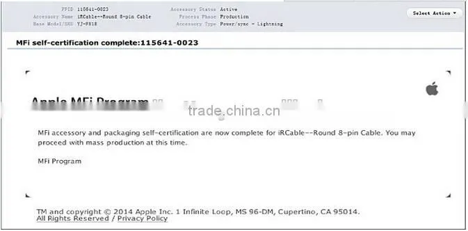 MFi cable 8 pin USB date cable with MFi certificate
