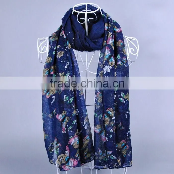 Popular Butterfly Flower Pattern Women Scarf Voile Scarves 180*90 Pashmina Muslim