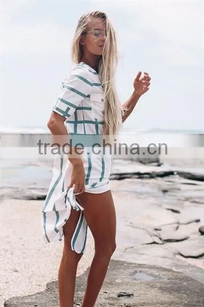 2016 Alibaba ladies stripe overcoat women long top and beach wear