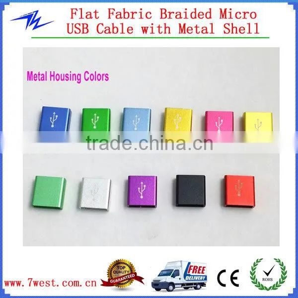 3ft/1m Colorful Micro Braided USB Cable Flat Micro USB Cable with Metal Shell for Smartphone