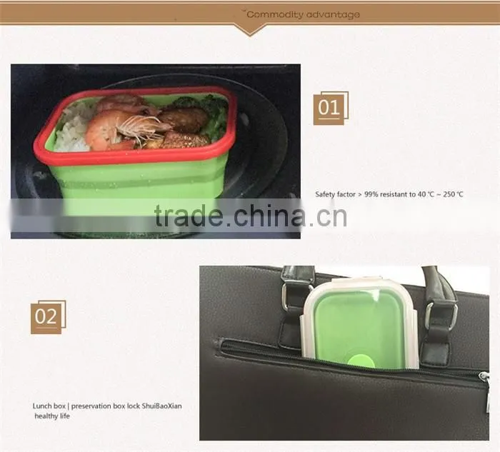 Reusable silicone folding lunch box Silicone Collapsible single Compartment Lunch Container Box silicone folding lunch box
