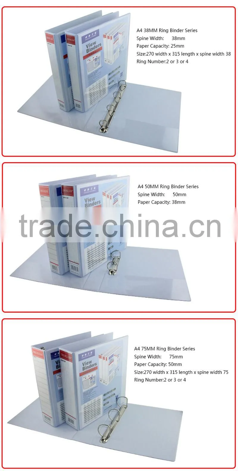 office stationery plastic ring binder with paper insert