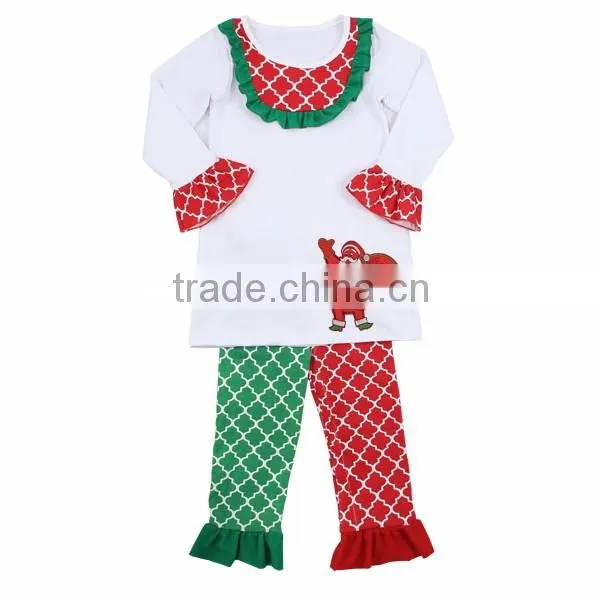 2016 Kaiyo clothing manufacturers chevron ruffle bib sets Christmas kids clothes
