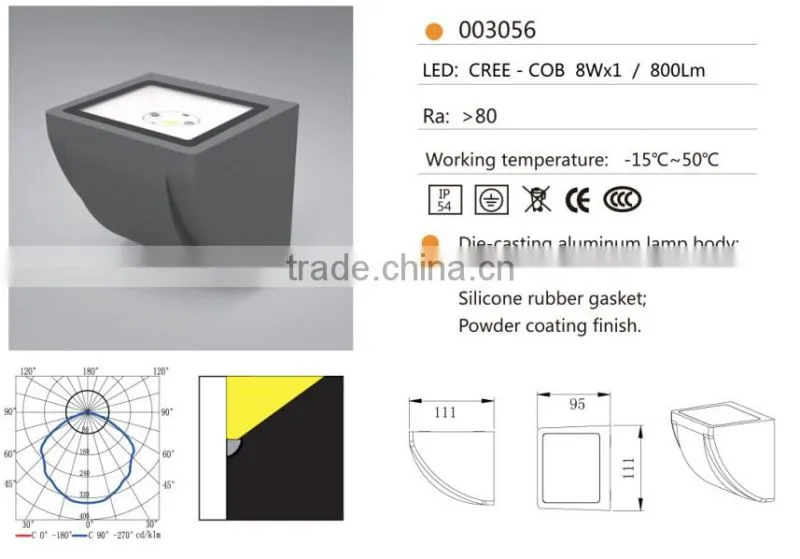 W-003054 ip54 CE approved modern outdoor/indoor wall mounted light fixture,aluminum wall bracket lamps
