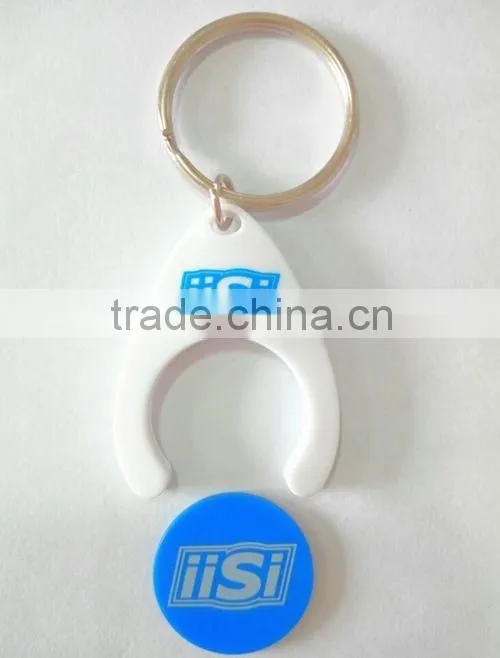 promotion ABS plastic trolley coin keychain with custom logo