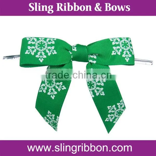 Printed Snowflake Grosgrain Ribbon Bow For Wrapping Christmas Presents PB-041