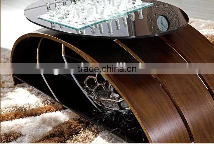 Black Bend Wood Tabld Tempering Glass Table S113